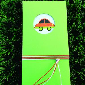 Προσκλητήριο Βάπτισης -Β1436 - <p>Συρταρωτό κουμπωτό λαχανί γκοφρέ προσκλητήριο με θέμα το αυτοκινητάκι.  Tip: Μπορείτε να αλλάξετε τα χρώματα σε φάκελο, εκτύπωση και κορδόνια!</p>...